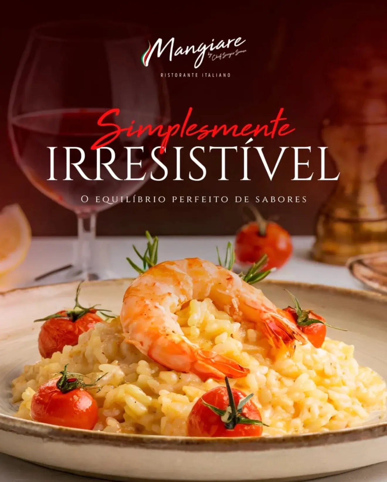 Risoto com camarões e tomatinhos, na chamada Simplesmente irresistível: o equilíbrio perfeito de sabores