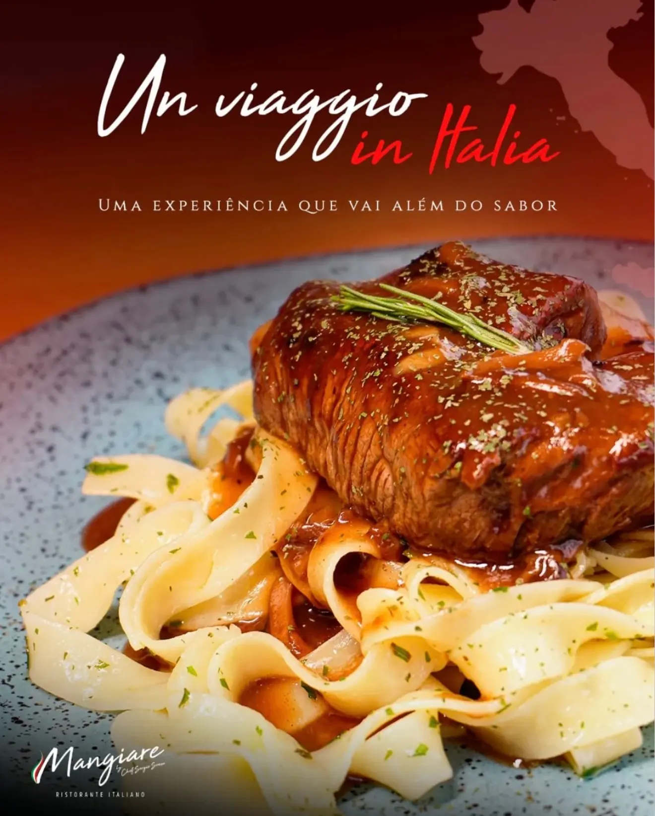 Filé ao molho sobre fettuccine, na chamada Un viaggio in Italia: uma experiência que vai além do sabor